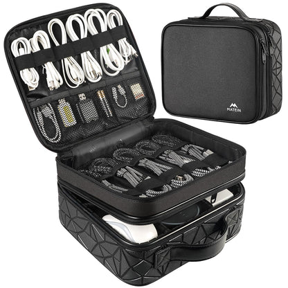 MATEIN Cable Organizer Bag, Travel Electronic Storage Cord Organizer Box | Tech Bag for Travel, Waterproof Charger Storage, Double Layer, Carrying Case for Cord, Shockproof, Portable, DJ Gifts, Black