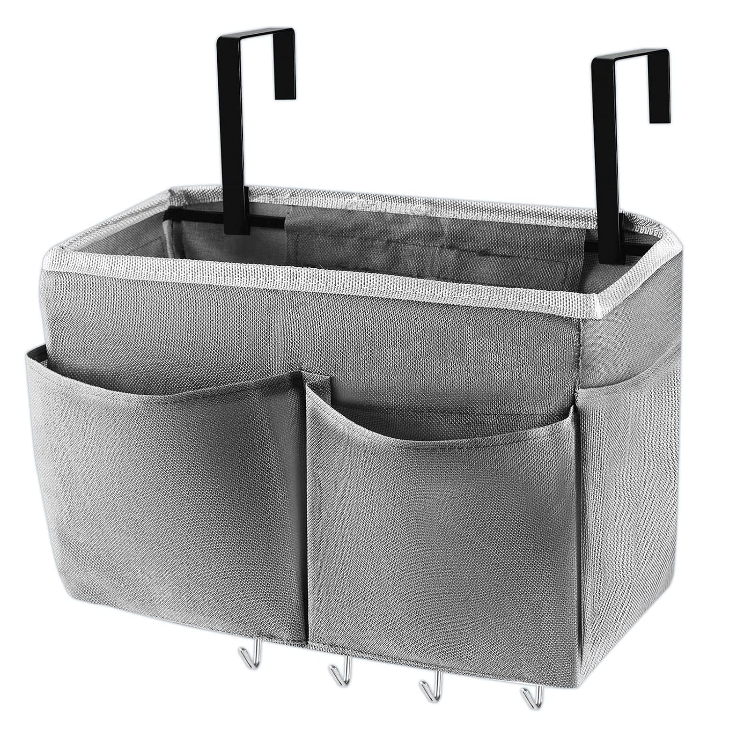 Bedside Caddy Organizer 5 Pockets and 4 Hooks for Bunk Bed Grey | Hanging Storage Bag for Headboards
