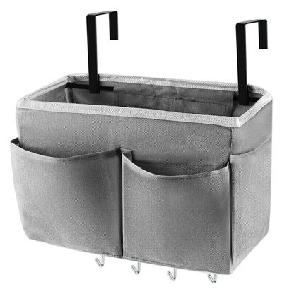 Bedside Caddy Organizer 5 Pockets and 4 Hooks for Bunk Bed Grey | Hanging Storage Bag for Headboards