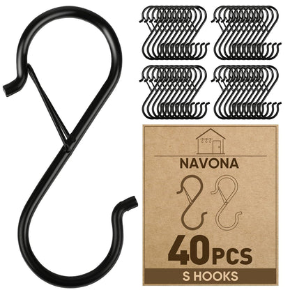 40 Pcs S Hooks for Hanging Heavy Duty, Metal S Hook with Safety Buckle | 3.5-inch S Hook for Hanging Plants, Suitable for 0.5 inch Rods, Purse Hooks, Perfect for Closet, Kitchen, Pot, Pan, Bags