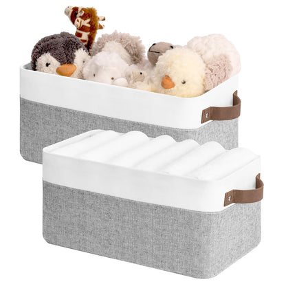 StorageWorks Narrow Storage Bins, Small Basket for Closet and Shelves, Rectangular Fabric Organizer with Handles, Toilet Paper Storage, Gray and White, 2-Pack