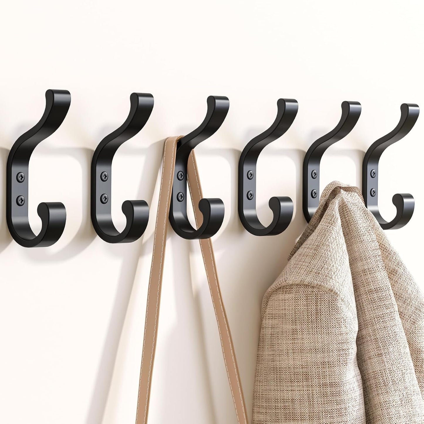 bussdis Wall-Mount Coat Hooks, Heavy Duty 30LB Hooks for Hanging Coats, Bags, Backpacks, Keys, Hats – Black Metal Hooks for Wall,Door (6 Pack)