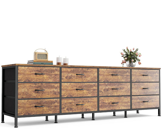 70 Inch Dresser for Bedroom, TV Stand for 65, 75,... (Rustic Brown | Fabric, Metal)