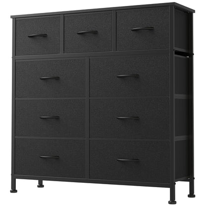 DUMOS 9 Drawer Dresser for Bedroom, Chest of Drawers | Fabric Storage Organizer, Sturdy Metal Frame Wooden Top, Closet Entryway Guest Room, Matte Black
