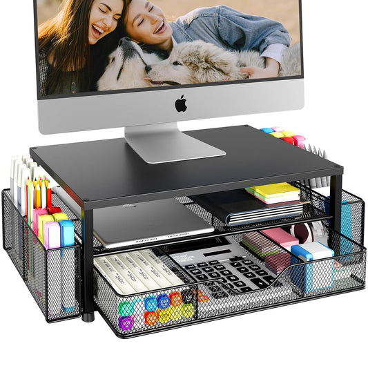 Desk Organizer and Accessories, 2-Tier Computer Mo... (Black 1-Pack | Metal)