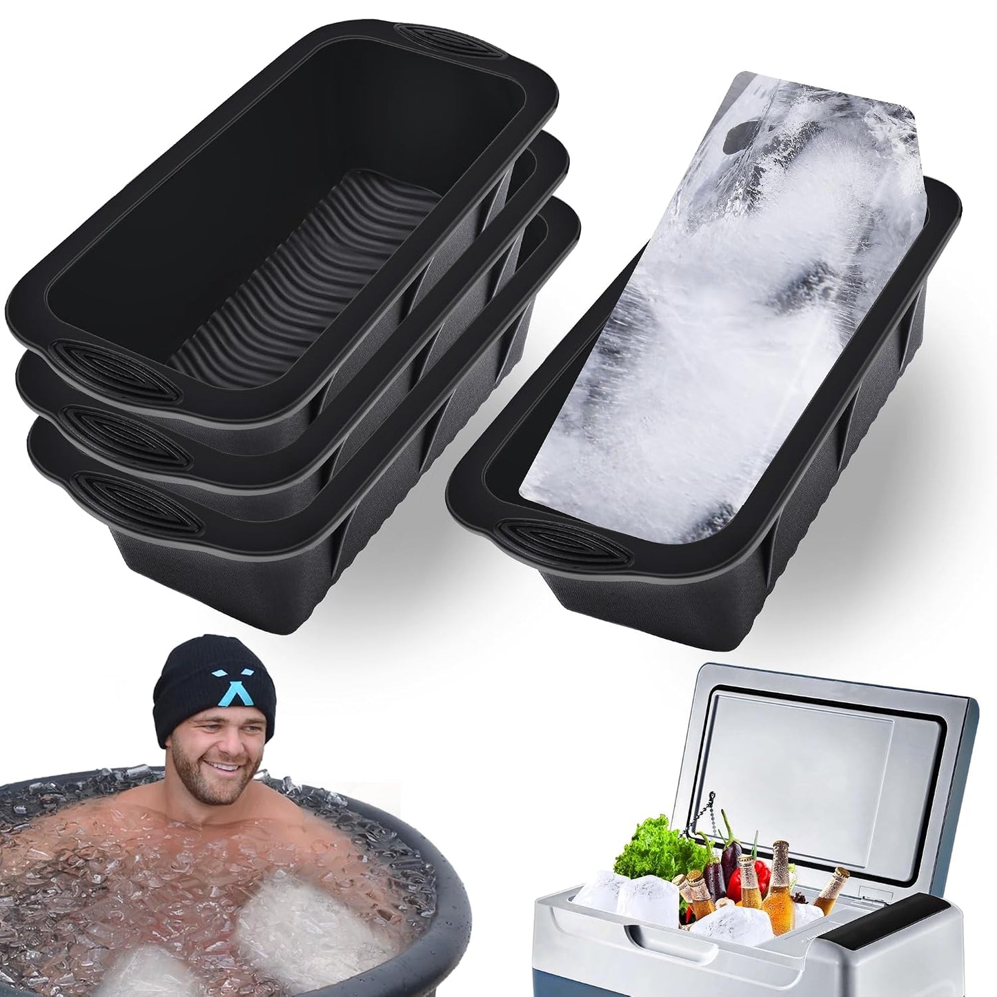 Extra Large Ice Block Mold for Ice Bath,4 Pack 9.4Lbs | Ice Cubes for Cold Plunge or Coolers,Reusable Silicone Ice Mold for Water Chiller,Big Ice Tray,Cold Plunge Accessories