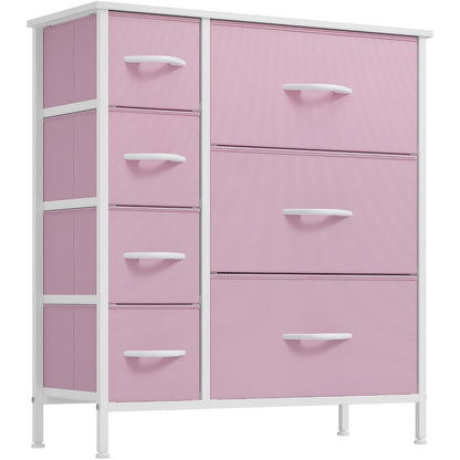 YITAHOME Pink Dresser, 7 Drawers Fabric Dresser for Bedroom | Organizer Unit for Living Room, Hallway, Closets, Sturdy Steel Frame, Wooden Top, Easy Pull Fabric Bins