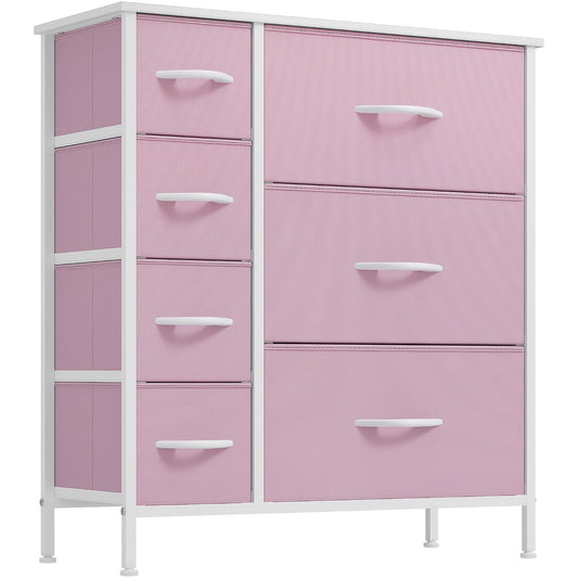 YITAHOME Pink Dresser, 7 Drawers Fabric Dresser for Bedroom | Organizer Unit for Living Room, Hallway, Closets, Sturdy Steel Frame, Wooden Top, Easy Pull Fabric Bins