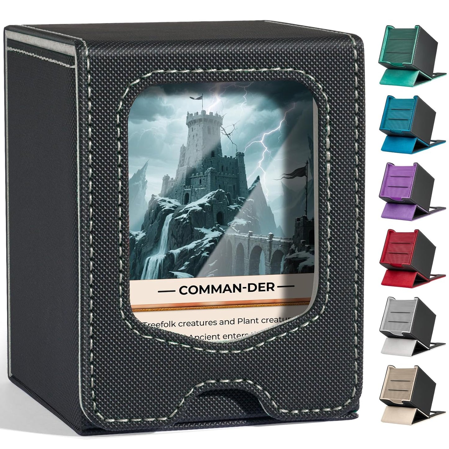 Deck Box Compatible with MTG Commander,Comman-der Deck Box Storage | Trading Card Storage Box with Comman-der, Fits 100 Double-Sleeved Cards, Card Box Compatible with Magic the Gathering, Grey