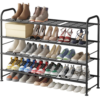 LINZINAR 4 Tier Long Shoe Rack for Closet Metal Shoe Organizer for Entryway | Spacious design stores 25+ pairs of shoes,durable metal frame,space-saving organizer for closet, hallway, and Entryway Black