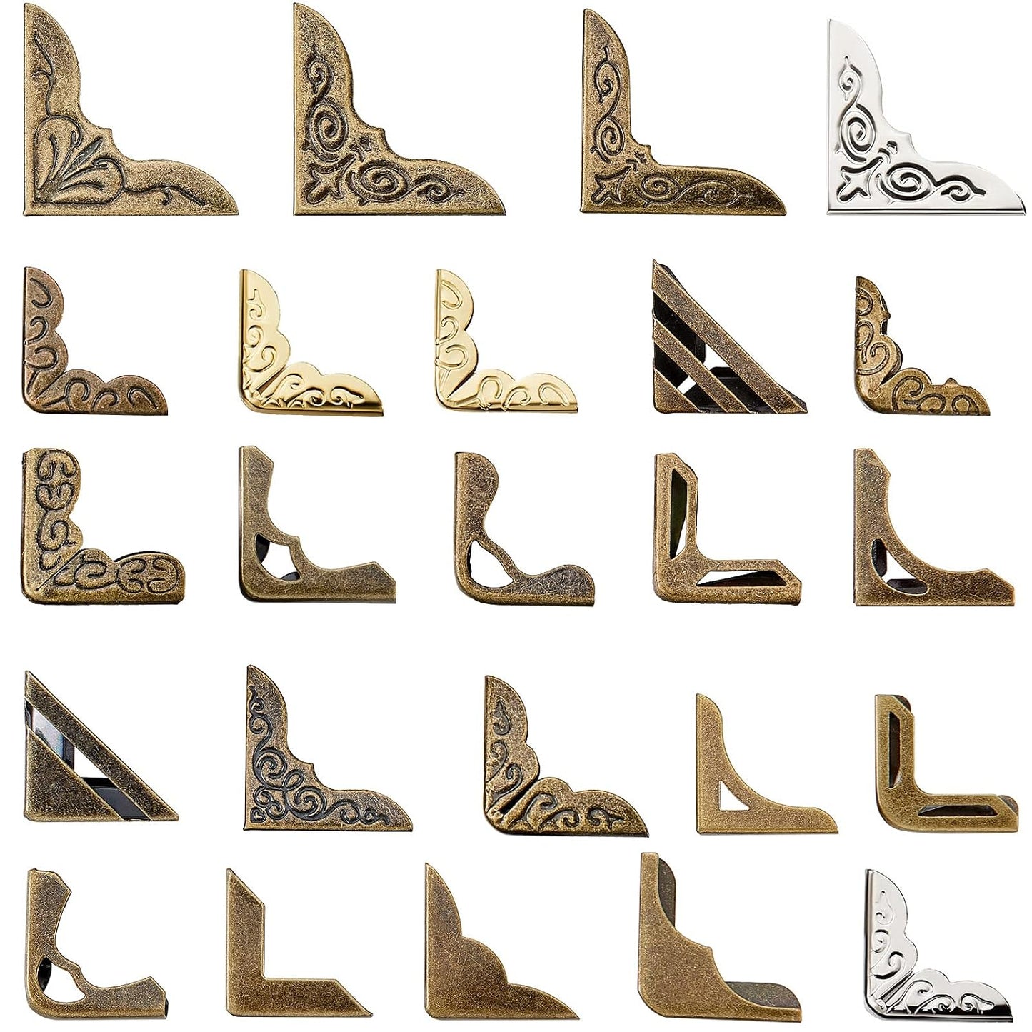 Outus 192 Pcs Metal Book Corners, Vintage Iron Book Corner Protectors for Scrapbook Album Photo, 24 Styles Decorative Edge Guard for DIY Crafts Notebook