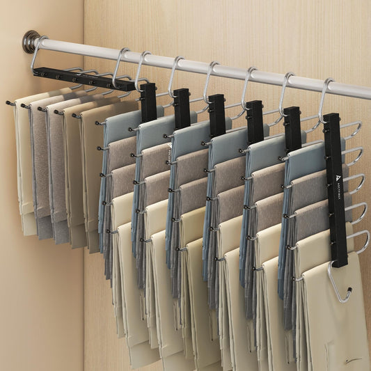6 Pack Pants Hangers Space Saving,Closet Hanger Sp... (6 Count | Black | Iron)