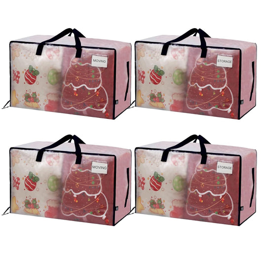 VENO 4 Pack Clear Extra Large Moving Bags & Storage Totes, Heavy Duty Organizer with Reinforced Handles & Strong Zippers for Clothes, College Dorm Essentials, Moving Supplies