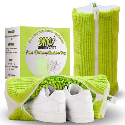 Shoe washing machine bag- Laundry Shoe Bag for washer and dryer, Protective Chenille Mesh Shoe Washing Bag with Invisible Zipper, Durable & Reusable for Sneaker Tennis Shoes (2-pack Green)