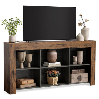 LITTLE TREE TV Stand with Storage, 63-Inch Entertainment Center with Shelves, Modern Media Console for Television up to 65" for Living Room, Bedroom, Brown + Dark Gray