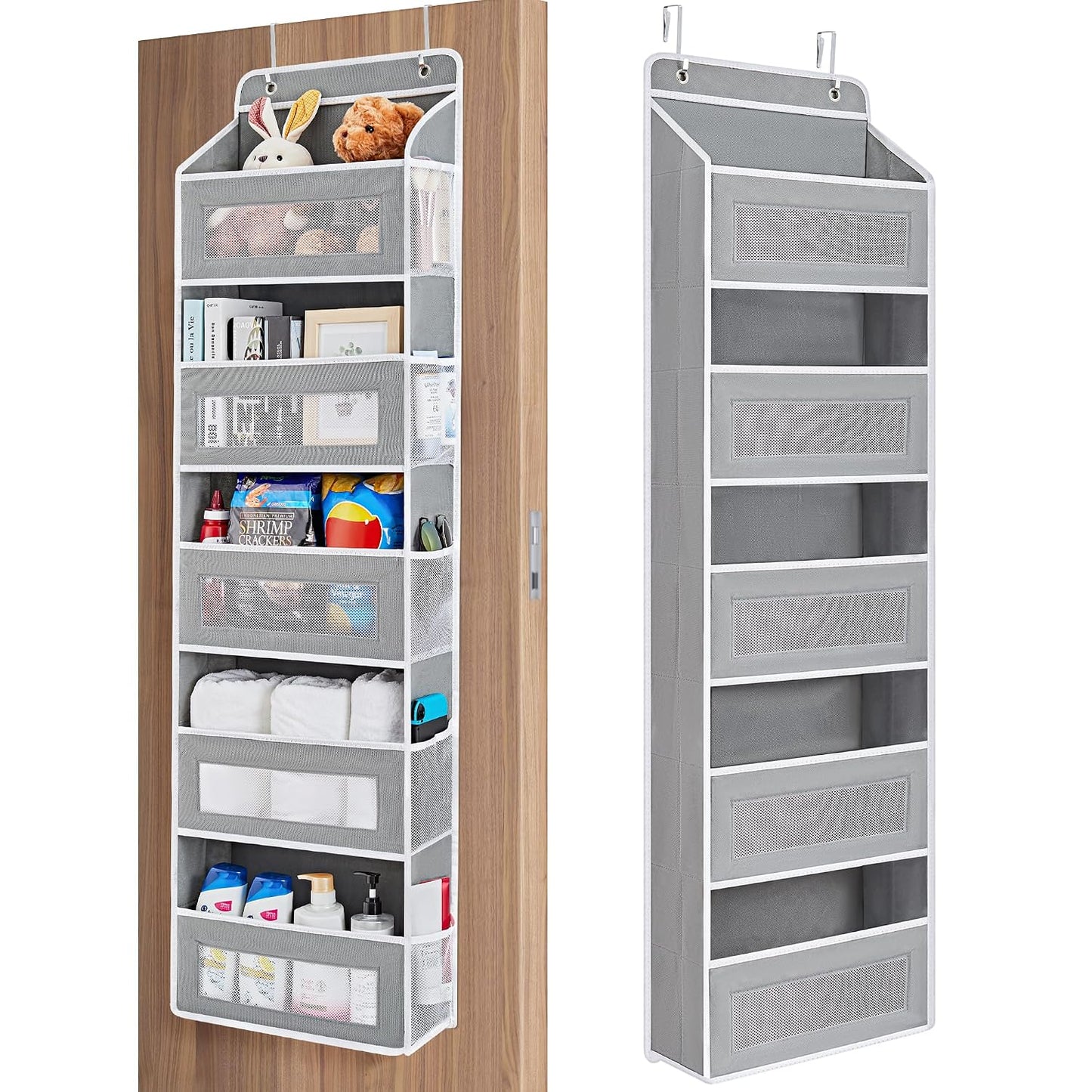 JARLINK Over the Door Organizer for Bedroom, Pantry, Bathroom, 5 Shelf Grey | Anti-Tilt Design, 44 lb Load Capacity, Hanging Door Organizer with 5 Large Capacity Pockets, Behind Door Storage for Nursery