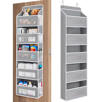 JARLINK Over the Door Organizer for Bedroom, Pantry, Bathroom, 5 Shelf Grey | Anti-Tilt Design, 44 lb Load Capacity, Hanging Door Organizer with 5 Large Capacity Pockets, Behind Door Storage for Nursery