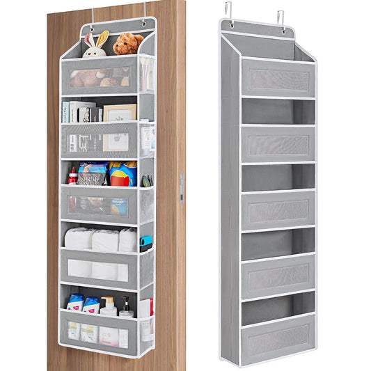 JARLINK Over the Door Organizer for Bedroom, Pantry, Bathroom, 5 Shelf Grey | Anti-Tilt Design, 44 lb Load Capacity, Hanging Door Organizer with 5 Large Capacity Pockets, Behind Door Storage for Nursery