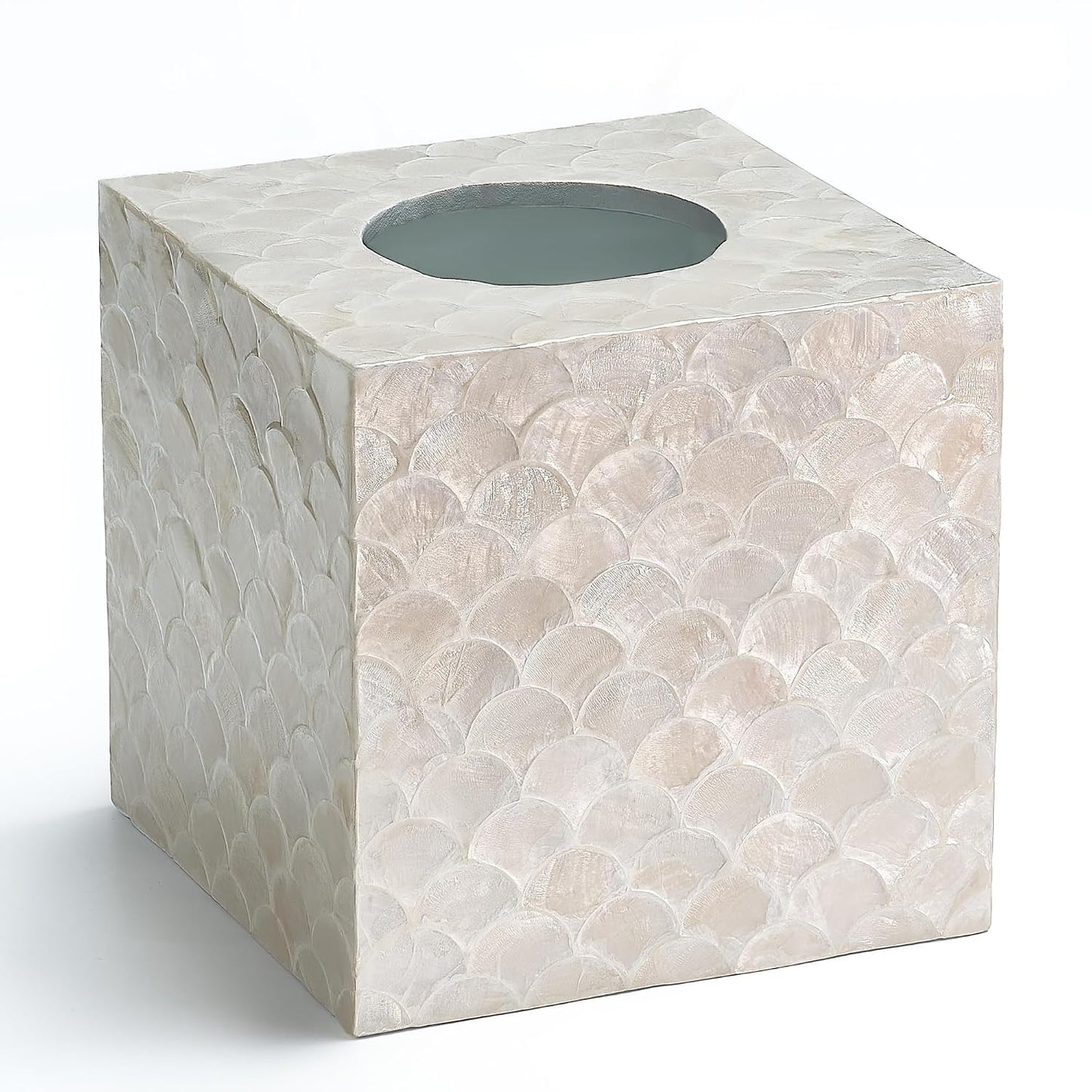 5.5" Capiz Square Tissue Box Cover, Coastal Tissue Box Holder