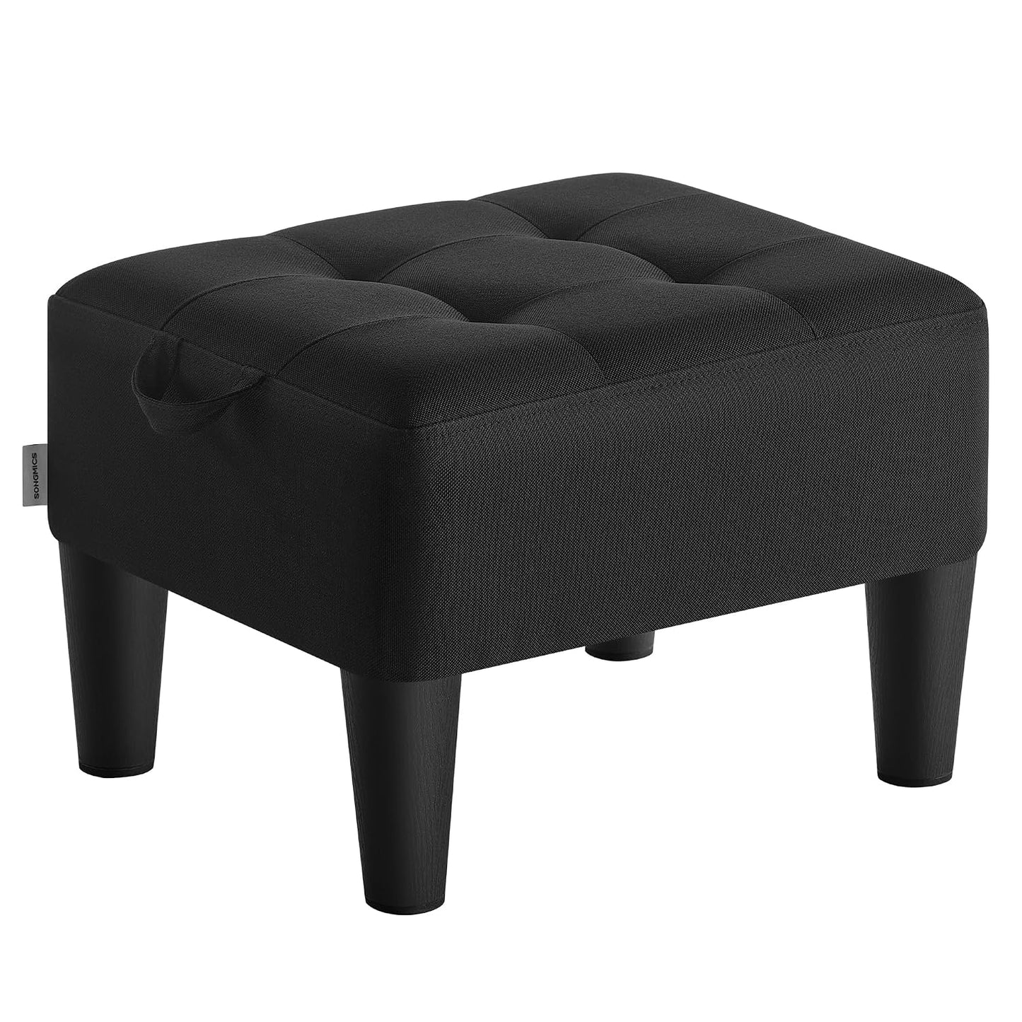 SONGMICS Foot Stool with Legs, Small Footstool Ottoman, Linen-Look Fabric Seat with Thick Cushion, for Living Room, Bedroom, Entryway, 330 lb Weight Capacity, Ink Black ULOM502B01