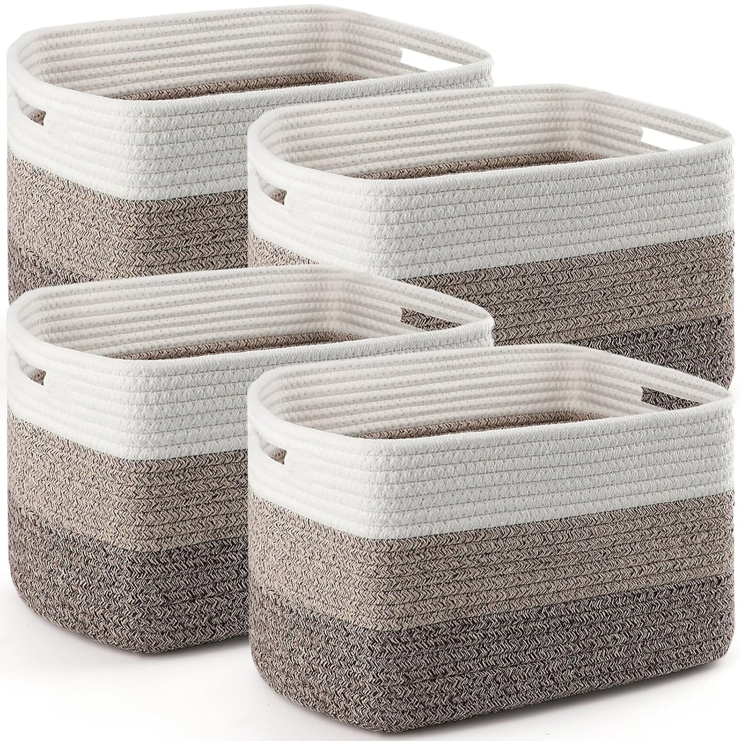 4 Pack Storage Baskets for Organizing, 11''Lx9''Wx8''H Woven Baskets for Storage Toys, Towels, Books, and Clothes, Cotton Rope Basket for Shelves with Handle