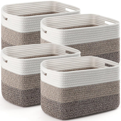 4 Pack Storage Baskets for Organizing, 11''Lx9''Wx8''H Woven Baskets for Storage Toys, Towels, Books, and Clothes, Cotton Rope Basket for Shelves with Handle