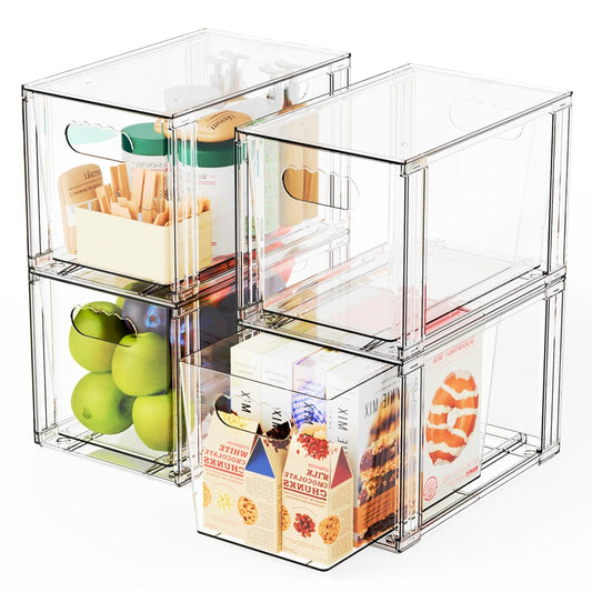 4 Pack Large Stackable Storage Drawers,Clear Acryl... (Clear | Acrylic)