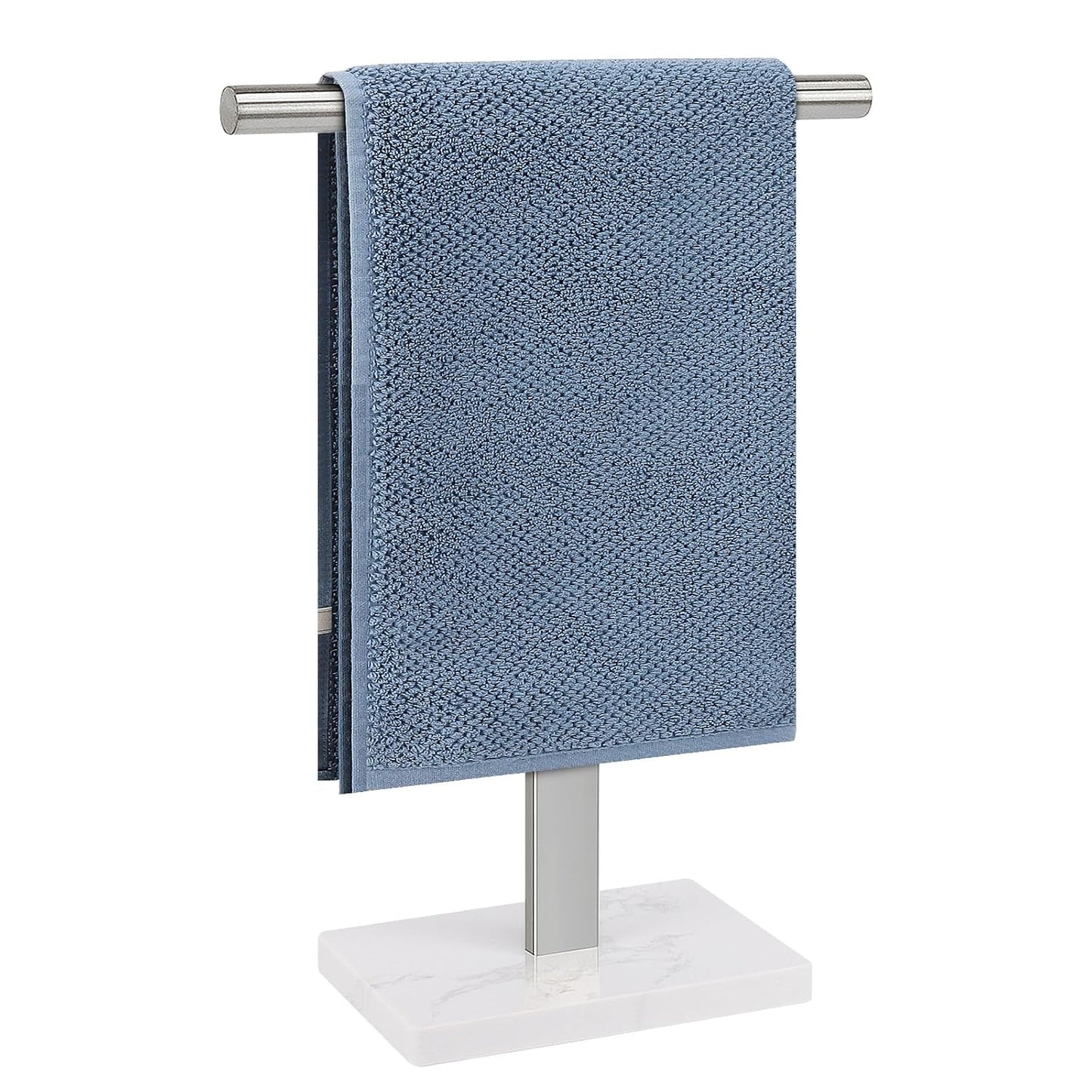 Hand Towel Holder, T-Shape Hand Towel Stand for Bathroom, Hand Towel Rack Bar Standing for Vanity Kitchen Countertop, 304 Stainless Steel (Marble Base, Brushed)