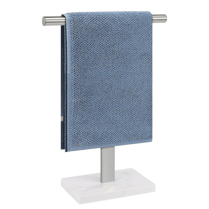 Hand Towel Holder, T-Shape Hand Towel Stand for Bathroom, Hand Towel Rack Bar Standing for Vanity Kitchen Countertop, 304 Stainless Steel (Marble Base, Brushed)