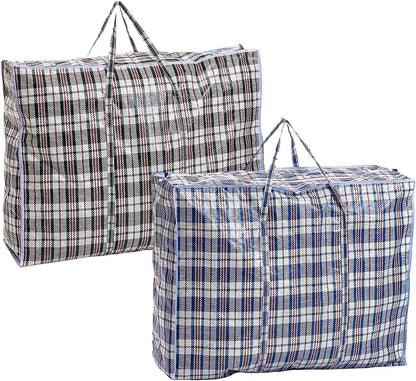 Laundry Bags Set of 2 Large Plastic Checkered Storage Laundry Shopping Bags with Zipper and Handles! Great for Travel,Laundry,Shopping,Storage,Moving. Multicolor