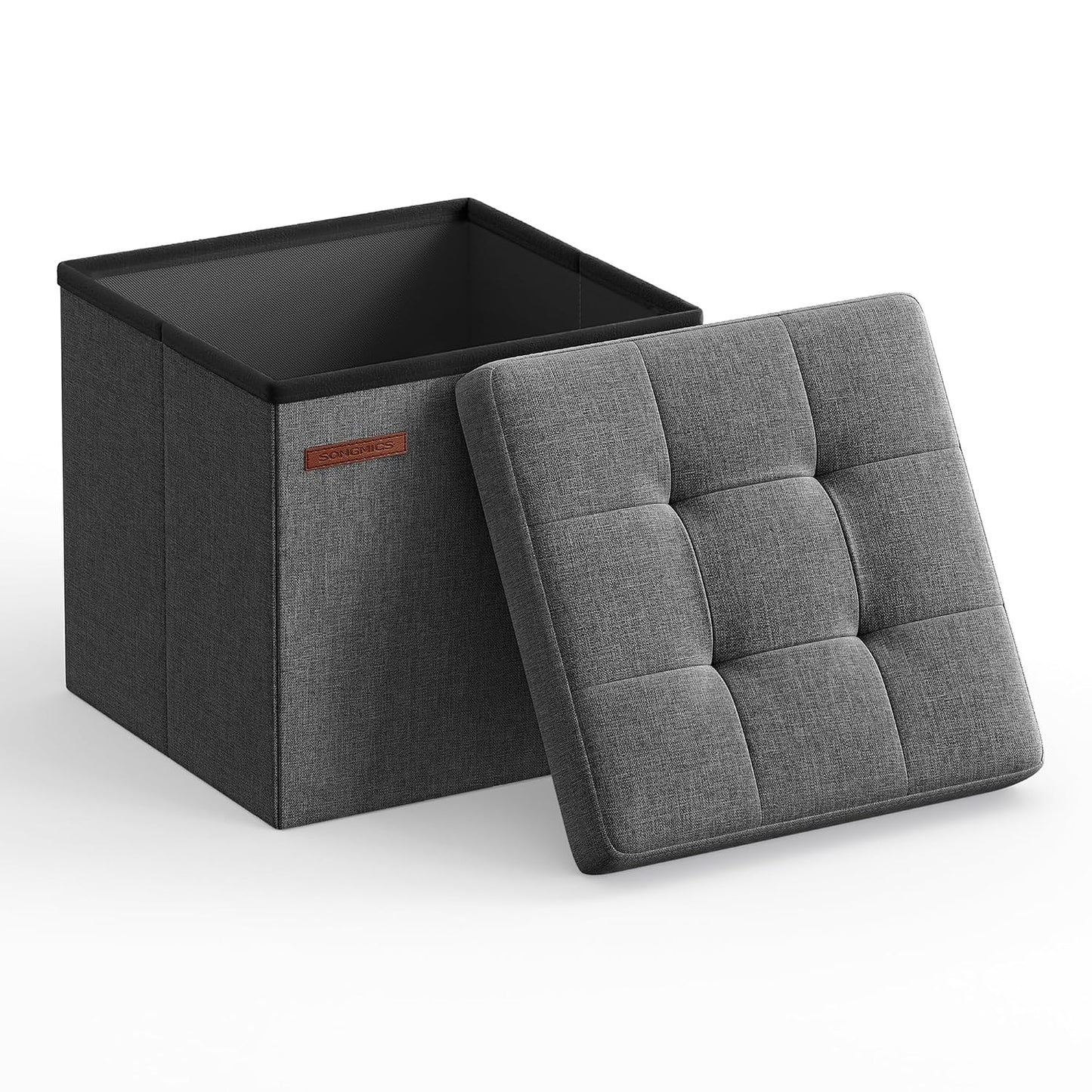 SONGMICS 11.8 Inches Small Folding Storage Ottoman Cube, Storage Footrest, Foot Rest Stool, for Living Room, Bedroom, Dorm, Dark Gray ULSF028G01