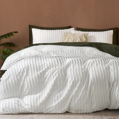 JELLYMONI White Striped Tufted Duvet Cover Set King Size | Soft Breathable, Cotton-Like Feel, Storage Bag, 8 Corner Ties & Hidden Zipper, Oeko-Tex Certified