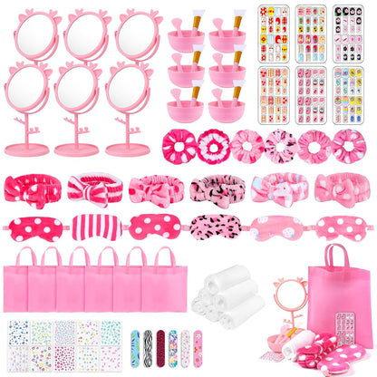 76Pcs Sleepover Party Supplies Slumber Spa Parties Kit for Girls Women, Headbands, Eye Mask, Towels, Scrunchies & Nail Supplies(Pink)
