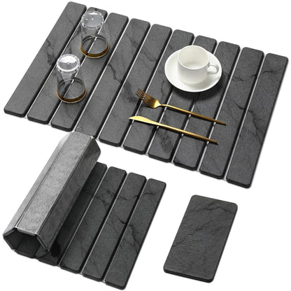 Large Stone Dish Drying Mat for Kitchen Counter, Quick Dry Stone Dishes/Bath Mats,Foldable Water Absorbing Diatomaceous Earth Drying Organizer Pad for Plate Rack Bottles Utensils(Dark Gray 24"×16")