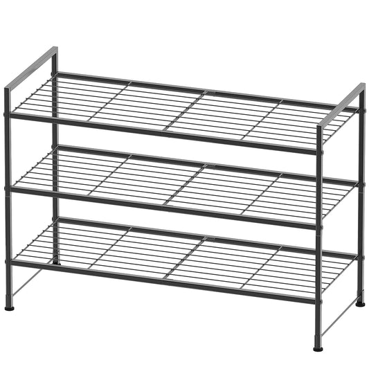 Simple Houseware 3-Tier Stackable Wired Grid Shoe Rack, Black | 9 Pairs of Shoes Storage Organizer for Closet, Entryway, Garage & Corridor