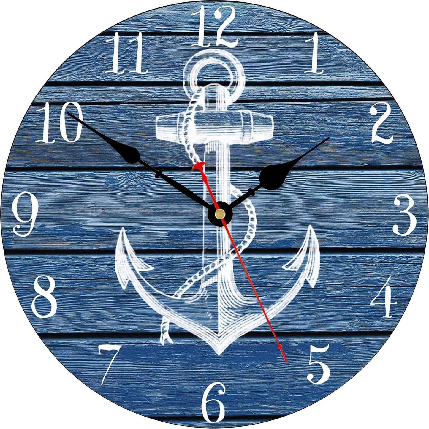 TAHEAT Nautical Anchor Beach Wall Clock, Navy Blue Bathroom Accessories and Decor, Decorative Battery Operated Vintage Clocks for Living Room/Kitchen/Home/Lake House, 12 Inch
