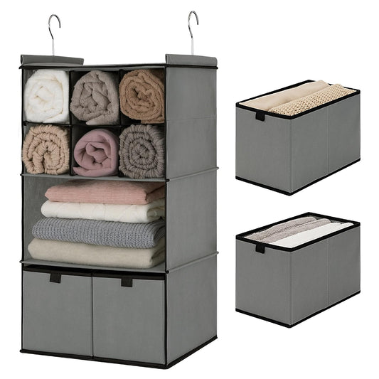 Hanging Closet Organizer with Drawers, 4 Shelf Div... (Fabric)