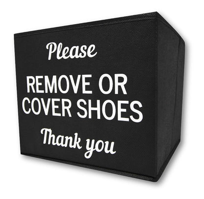 Shoe Cover Box | Disposable Shoe Bootie Holder For Realtor Listings and Open Houses | Please Cover or Remove Shoes Bin | Shoe Bootie Box (Black)