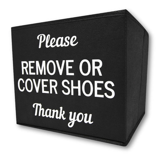 Shoe Cover Box | Disposable Shoe Bootie Holder For Realtor Listings and Open Houses | Please Cover or Remove Shoes Bin | Shoe Bootie Box (Black)