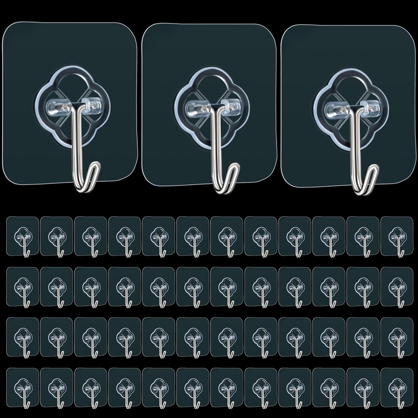 DKHDBD Adhesive Wall Hooks 50 Pack Heavy Duty Stainless Waterproof | Rustproof Clear Self-Adhesive for Bathroom, Kitchen, Office, Outdoor, Wardrobe