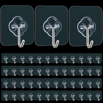 DKHDBD Adhesive Wall Hooks 50 Pack Heavy Duty Stainless Waterproof | Rustproof Clear Self-Adhesive for Bathroom, Kitchen, Office, Outdoor, Wardrobe