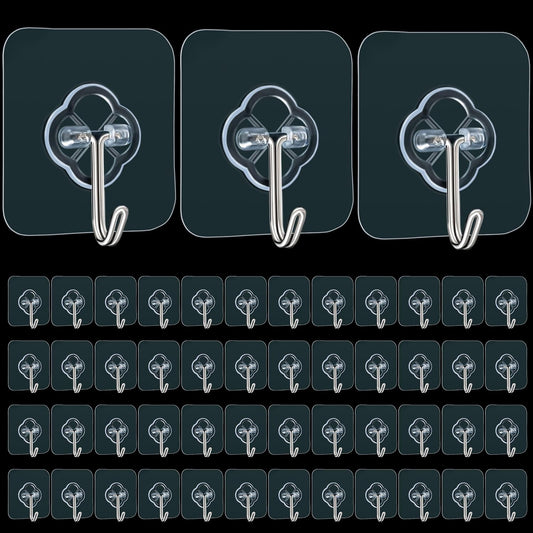 Adhesive Wall Hooks 50 Pack Heavy Duty Stainless W... (Clear)