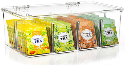 Utopia Home Tea Bag Organizer with Lids, Stackable Tea Box, 1 Pack, Clear
