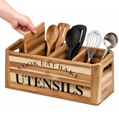 Acacia Wood Utensil Holder for Kitchen Counter, Ex... (Natural | Wood)