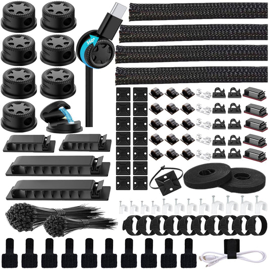 328Pcs Cable Management Kit, 8 Magnetic Cable Holder 69 Cable Clips | 4 Cable Sleeve Split,22Reusable Cable Strap,200 Nylon Cable Zip Ties ,25 Mounts TV Office,Nontoxic,Extra Strong Durable