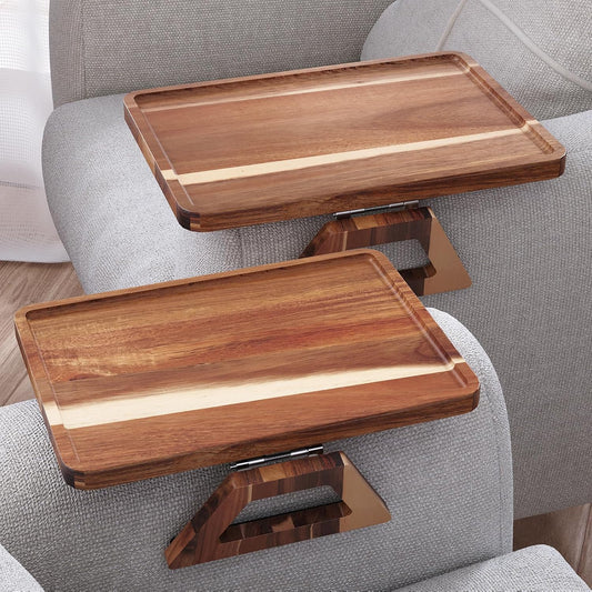 2 Packs Acacia Wood Couch Arm Tray，Folding Sofa Ar... (Brown | Acacia Wood)