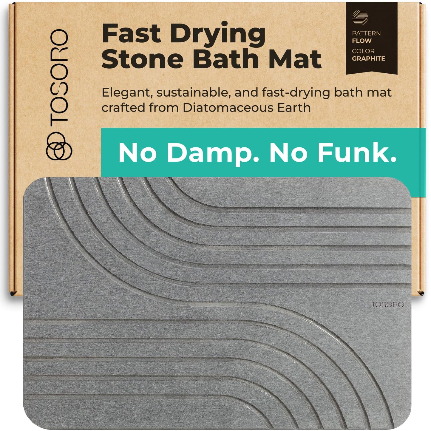 Stone Bath Mat Diatomaceous Earth Shower Mat Non-Slip Super Absorbent Diatomite Stone Bath Mats for Bathroom Floor Quick Drying Natural Easy to Clean (23.5 x 15) - Graphite