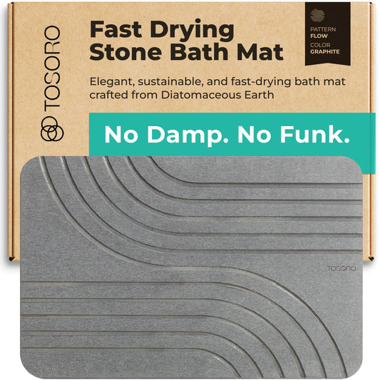 Stone Bath Mat Diatomaceous Earth Shower Mat Non-Slip Super Absorbent Diatomite Stone Bath Mats for Bathroom Floor Quick Drying Natural Easy to Clean (23.5 x 15) - Graphite