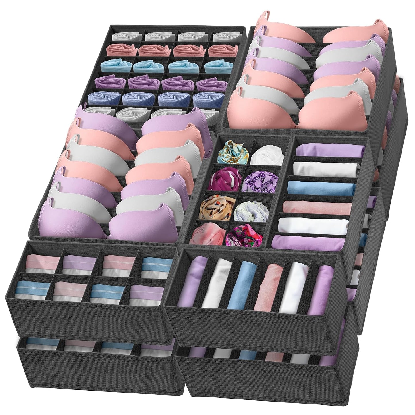 Reli. Sock Organizer (14 Pack) | 132 Cell Underwear Organizer | Gray | Drawer Dividers for Underwear, Sock, Tie, Bras, Clothing, Baby Clothes | Foldable Fabric Storage Bins for Drawer, Closet