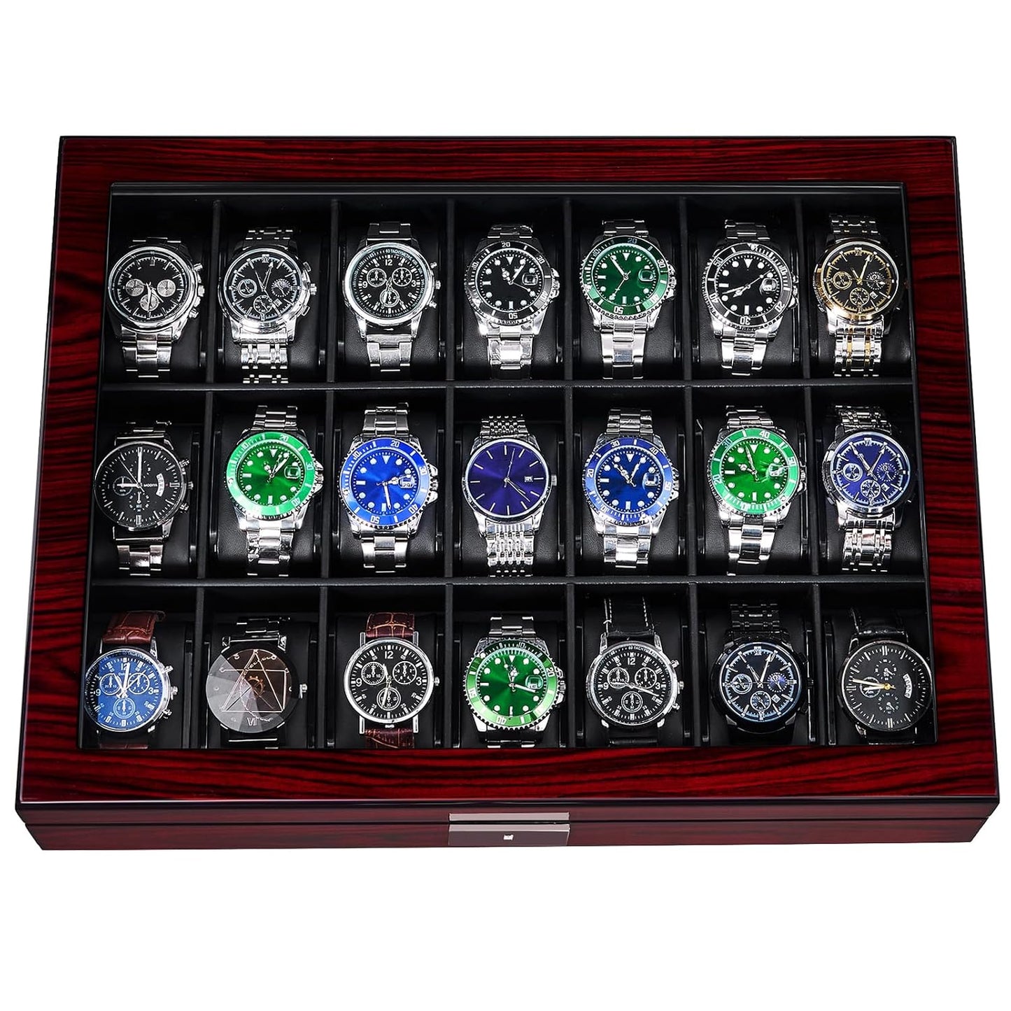 ANWBROAD 21 Slot Watch Cases for Men, Watch Box Organizer with Large Glass | Red Piano Finish, Lid Lockable Wooden Watch Display Case, Watch Organizer for Men Women Watch Holder, Watch Storage UJWB004Y